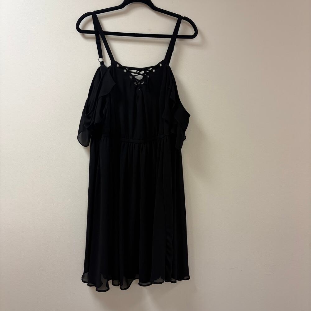 Torrid Black Chiffon Cold Shoulder Lace-Up Skater Dress Goth Grunge Vampire 3 - Picture 3 of 9